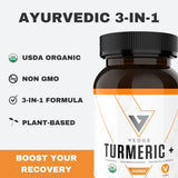 vedge Nutrition Turmeric+ | Organic Ayurvedic 3-in-1 Formula – Turmeric Root, Ashwagandha & Rhodiola Rosea | Muscle Recover & Joint Health | 30 Servings