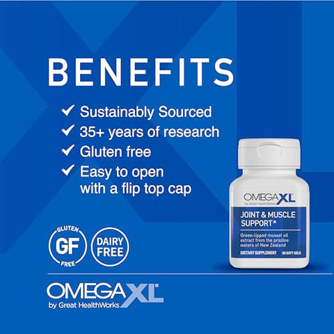 OmegaXL Joint Support Supplement - Natural Muscle Support, Green Lipped Mussel Oil, Soft Gel Pills, Drug-Free, 60 Count (2 Pack)