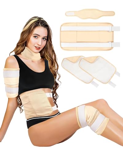 Allcucut Castor Oil Pack Wrap for Women Gifts, 4 Pcs Reusable Organic Cotton Pack Kit for Neck Waist Knee, Flannel Cloth Compress Kit for Liver Detox Insomnia Constipation and Inflammation (Khaki)