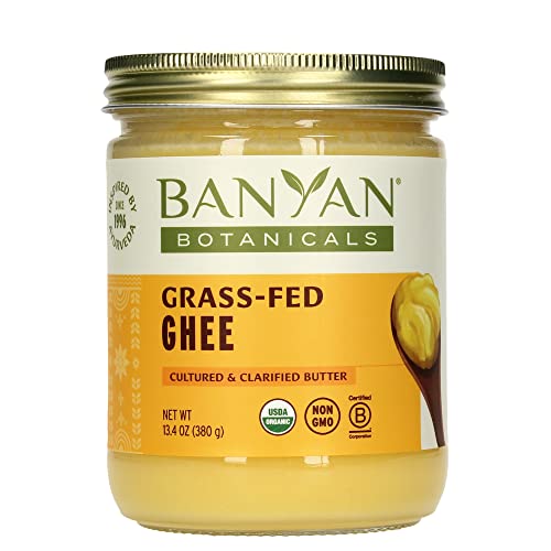 Banyan Botanicals Grass-Fed Ghee – Original Cultured Organic Ghee (Clarified Butter) – Tasty Oil & Butter Alternative for Cooking & Baking – 13.4 oz – Non-GMO Gluten Free Vegetarian