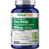 NusaPure Sea Kelp Iodine 325Mcg per Capsule, Bioperine. 200 Veggie Capsules (Non-GMO, Gluten Free, Organic Kelp)