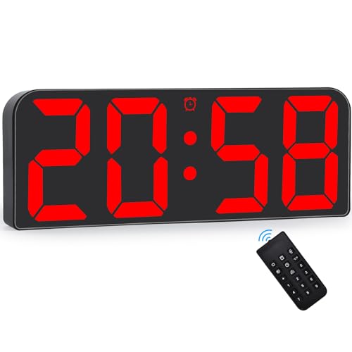 SZELAM Digital Wall Clock, 9.6” LED Large Digital Alarm Clock with Remote Control, 3 Inch Font, Desk Modern Electric Wall Clock for Living Room Bedroom Garage Decor Teens Elderly - Red
