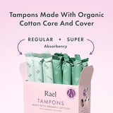 Rael Tampons, Cardboard Applicator Made with Organic Cotton - Tampons Multipack, Regular and Super Absorbency, Unscented, Upgraded Easy Grip Applicator, Biodegradable, Chlorine Free (36 Count, Bundle)