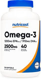 Nutricost Omega 3 Fish Oil - 2500MG, 120 Softgels (40 Serv) - Triple-Strength Fish Oil, Wild Caught! 1200mg EPA 910mg DHA - Non-GMO, Gluten Free