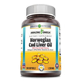 Amazing Omega Norwegian Cod Liver Oil 1250 Mg Softgels Supplement | Omega-3, EPA, DHA, Vitamin A, Vitamin D & Vitamin E (Orange | 250 Count)