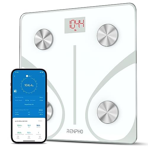 RENPHO Smart BMI,Weight Scale,Wireless, Digital Bathroom Body Composition/Fat Analyzer with Smartphone App sync with Bluetooth, 400 lbs - White Elis 1