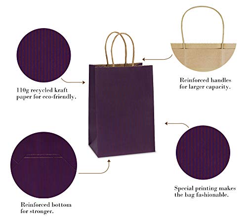 BagDream Kraft Paper Bags 100Pcs 5.25x3.75x8 Inches Small Paper Gift Bags with Handles Bulk, Paper Shopping Bags, Kraft Bags, Party Bags, Gift Bags (Purple)