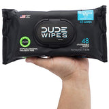 DUDE Wipes - Flushable Wipes - 48 Count Dispenser and 30 Single Wipes - Unscented Extra-Large Adult Wet Wipes - Individually Wrapped & Dispenser - Vitamin-E & Aloe