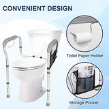 HEPO Toilet Safety Rails for Elderly Adults, Toilet Safety Frame with Arms & Storage Bag, Adjustable Height and Width, Toilet Handles for Seniors, Handicap, Disabled, 2 Additional Suction Cups
