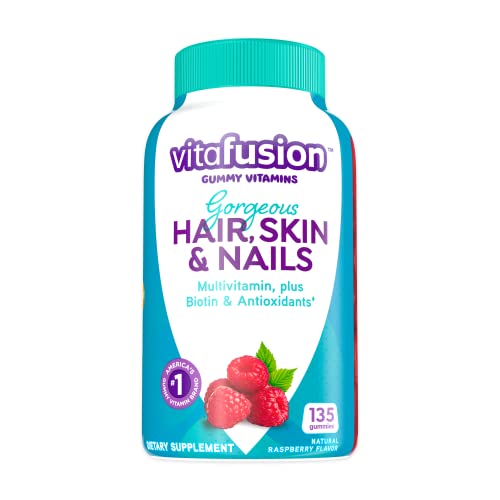 Vitafusion Gorgeous Hair, Skin & Nails Multivitamin plus Biotin and Antioxidant vitamins C&E, Raspberry Flavor, 135ct (45 day supply), from America’s Number One Gummy Vitamin Brand