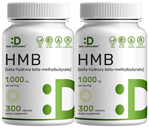 DEAL SUPPLEMENT 2 Pack of Ultra Strength HMB Supplements 1000mg Per Serving, 600 Capsules | Third Party Tested | Supports Muscle Growth, Retention & Lean Muscle Mass | Fast Workout Recover