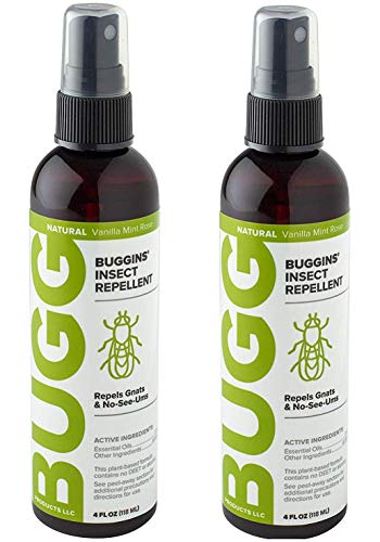 Buggins Natural Insect Repellent, DEET-Free, Repels Gnats & Flies, Plant Based, Vanilla Mint & Rose Scent, 4-oz (2 Pack)