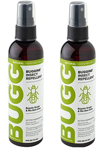 Buggins Natural Insect Repellent, DEET-Free, Repels Gnats & Flies, Plant Based, Vanilla Mint & Rose Scent, 4-oz (2 Pack)