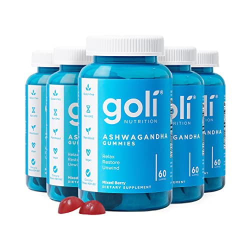 Goli Ashwagandha & Vitamin D Gummy - 300 Count - Mixed Berry, KSM-66, Vegan, Plant Based, Non-GMO, Gluten-Free & Gelatin Free Relax. Restore. Unwind, Pack of 5