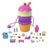 Polly Pocket 2-In-1 Travel Toy Playset, Spin 'N Surprise Ice Cream Cone with Micro Polly & Lila Dolls & 25 Accessories