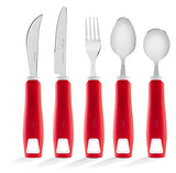 Special Supplies Adaptive Utensils 5-Piece Set Non-Weighted, Non-Slip Handles for Hand Tremors, Arthritis, Parkinson’s or Elderly Use - Stainless Steel Knife, Rocker Knife, Fork, Spoons - Red