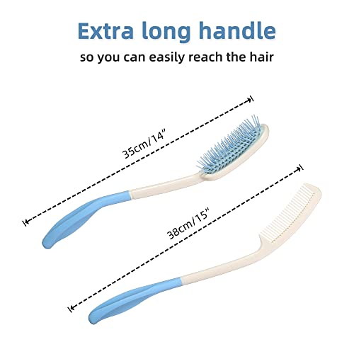 Fanwer Long Reach Handled Comb and Hair Brush Set Applicable to elderly and hand-disabled people inconvenient upper limb activities (2 pcs)