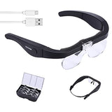 YOCTOSUN Rechargeable Magnifying Glasses, Head Magnifier Glasses with 2 LED Lights and Detachable Lenses 1.5X, 2.5X, 3.5X,5X, Best Eyeglasses Magnifier for Reading and Hobby