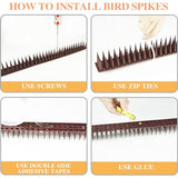 24Pack Bird Spikes - Total Length 408 inch Plastic Bird Deterrent Spikes - Bird Deterrent Spikes Keep Pigeon, Squirrel, Raccoon, Cats,Plastic Fence Spikes for Railing and Roof Brown
