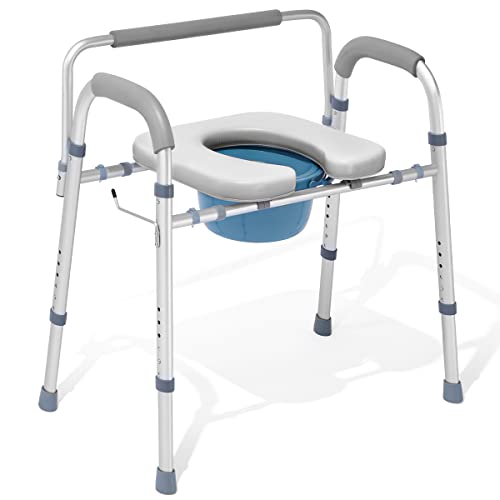 OasisSpace Stand Alone Raised Toilet Seat 500lbs - Adjustable Toilet Safety Frame Raised Toilet Seat with Handles for Elderly, Medical Beside Commode Chair for Senior and Disabled