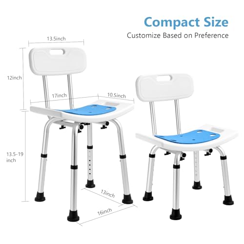 LEACHOI Shower Chair with Back Removable - 2 in 1 Nonslip Shower Stool for Inside Shower, Narrow Bathtub Chair, Adjustable Shower Seat for Seniors, Elderly, Handicap, Disabled (300 lbs)