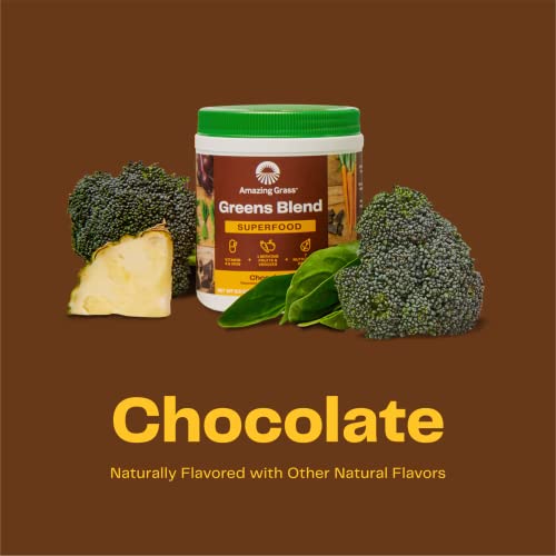 Amazing Grass Greens Blend Superfood: Super Greens Smoothie Mix with Organic Spirulina, Chlorella, Beet Root Powder, Digestive Enzymes & Probiotics, Chocolate, 30 Servings (Packaging May Vary)