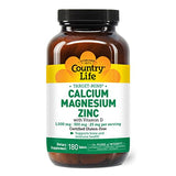 Country Life Target Mins Calcium-Magnesium Zinc with Vitamin D, 1000mg/500mg/25mg 180 Count, Certified Gluten Free, Certified Vegan