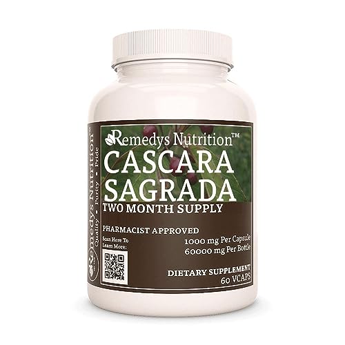 Remedys nutrition® Cascara Sagrada 1,000mg Vegan Capsules Herbal Supplement - Non-GMO, Gluten Free, Dairy Free - Two Month Supply (60 Count)