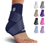 Sleeve Stars Ankle Brace for Women & Men, Achilles & Plantar Fasciitis Relief Compression Sleeve, Foot Brace with Ankle Support Strap, Heel Protector Wrap for Pain, Tendonitis & Sprain (Single/Navy Blue)