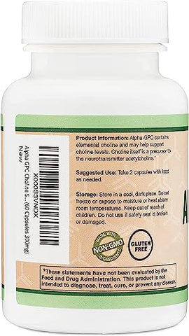 Alpha GPC Choline Capsules - 60 Count, 600mg Servings – Brain Support Aid That Supports Focus, Memory, Motivation, and Energy - (Made in The USA) Brain Support Supplement by Double Wood Supplements