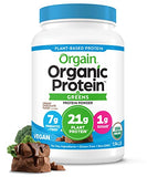 Orgain Organic Vegan Protein Powder + Greens, Creamy Chocolate Fudge - 21g Plant Based Protein, Gluten Free, Dairy & Lactose Free, Soy Free, No Sugar Added, Iron & Prebiotics for Gut Health - 1.94lb