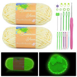 MORFEN 2 Rolls 50g Glow in The Dark Yarn，Glow in The Dark Yarn for Crochet,Glow Yarn for Knitting, Art Crocheting Sewing Beginners(Yellow)