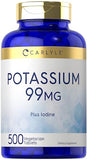 Potassium 99mg | Plus Iodine | 500 Vegetarian Tablets | Non-GMO and Gluten Free Supplement | by Carlyle