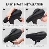 Meencool Bike Seat Cover - Bike Seat Cushion for Men & Women, Gel Padded Bicycle Seat Cover for Indoor & Outdoor Bike Seat with Adjustable Velcro Secure. (11"x7") (Black)