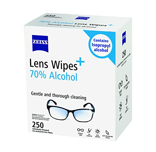 ZEISS Pre-Moistened Lens Cleaning Wipes with 70% Alcohol, 250 Count