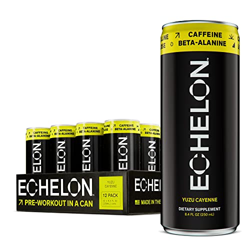 Echelon Pre-Workout Energy Drink - 12-Pack, Yuzu Cayenne - Peak Performance, Sustained Energy, Focus and Endurance Dietary Supplement - 300mg of Caffeine, Beta-Alanine, L-Theanine & Fiber - Vegan