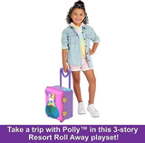 Polly Pocket Dolls, Playset and Travel Toys, 4 Dolls, 1 Vehicle, 25+ Accessories, Resort Roll Away