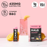 HALO Hydration Electrolyte Powder Packets – Pink Lemonade - 24 Servings (5g Each) - Organic Hydration Drink with Low Sugar + Essential Vitamins + Minerals - Vegan