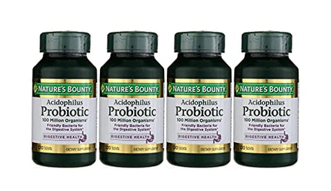 Nature's Bounty Probiotics Dietary Supplement, Supports Digestive and Intestinal Health, Probiotic Acidophilus, 120 Tablets, Pack of 4