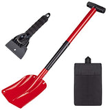 CARTMAN 32.5 Inch Folding Emergency Snow Shovel 3 Piece Aluminum Lightweight Portable Sport Utility Shovel for Car Trunk Camping Garden Beach with Ice Scraper Carrying Bag, Red