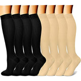 CHARMKING Compression Socks for Women & Men (8 Pairs) 15-20 mmHg Graduated Copper Support Socks are Best for Pregnant, Nurses - Boost Performance, Circulation, Knee High & Wide Calf (S/M, Multi 05)