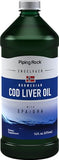 Piping Rock Cod Liver Oil Liquid 16 fl oz | with EPA DHA | Engelvaer Norwegian | Non-GMO, Gluten Free Supplement