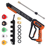 FIXFANS Pressure Washer Gun Kit, 4000PSI Power Washer Handle Gun with Replacement Wand Extension, High Pressure Spray Gun with 5 Nozzle Tips, M22 Fitting, 1/4" Quick Connect Female, Stainless Steel