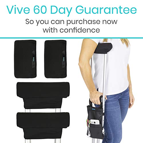 Vive Crutch Pads & Bag (5 PCS) - Crutches for Adults Armpit Padding, Hand Grips, Accessories Pouch - Soft Tips Medical Padded Handles, Universal Accessories for Kids, Men, Women - Lightweight