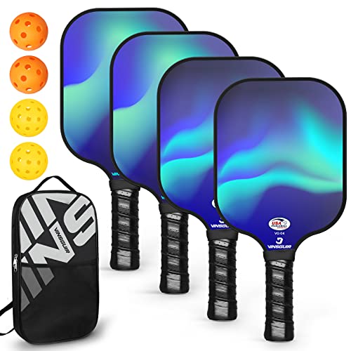 VINSGUIR Pickleball Paddles Set of 4, USAPA Approved Fiberglass Pickleball Set with 4 Pickle Balls, Lightweight Carrying Bag, Pickleball Gifts for Beginners & Pros (4 Rackets)