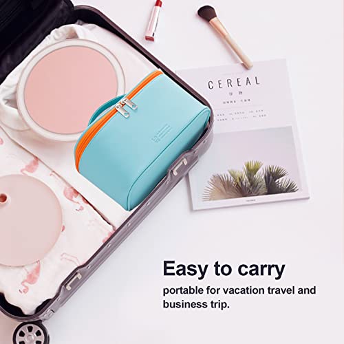 Makeup Bag Portable Travel Cosmetic Bag for Women, Beauty Zipper Makeup Organizer PU Leather Washable Waterproof (Light Blue)