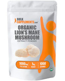BULKSUPPLEMENTS.COM Organic FLion's Mane Mushroom Extract - Lions Mane Supplement Powder, Lion's Mane Extract, Lions Mane Powder - for Immune Health, Gluten Free - 1000mg per Serving, 1kg (2.2 lbs)