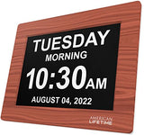 【New 2023】American Lifetime Dementia Clock Large Digital Clock for Seniors, Digital Clock Large Display with custom Alarms Clock with Day & Date for Elderly Large Number Digital Clock Brown Wood Color