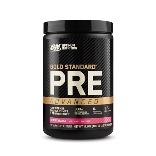 Optimum Nutrition Gold Standard Pre Workout Advanced, with Creatine, Beta-Alanine, Micronized L-Citrulline and Caffeine for Energy, Keto Friendly, Berry Blast, 20 Servings