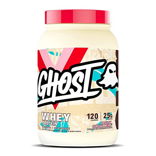 GHOST Whey Protein Powder, Fruity Cereal Milk - 2LB Tub, 25G of Protein - Flavored Isolate, Concentrate & Hydrolyzed Whey Protein Blend - Post Workout Shakes - Soy & Gluten Free